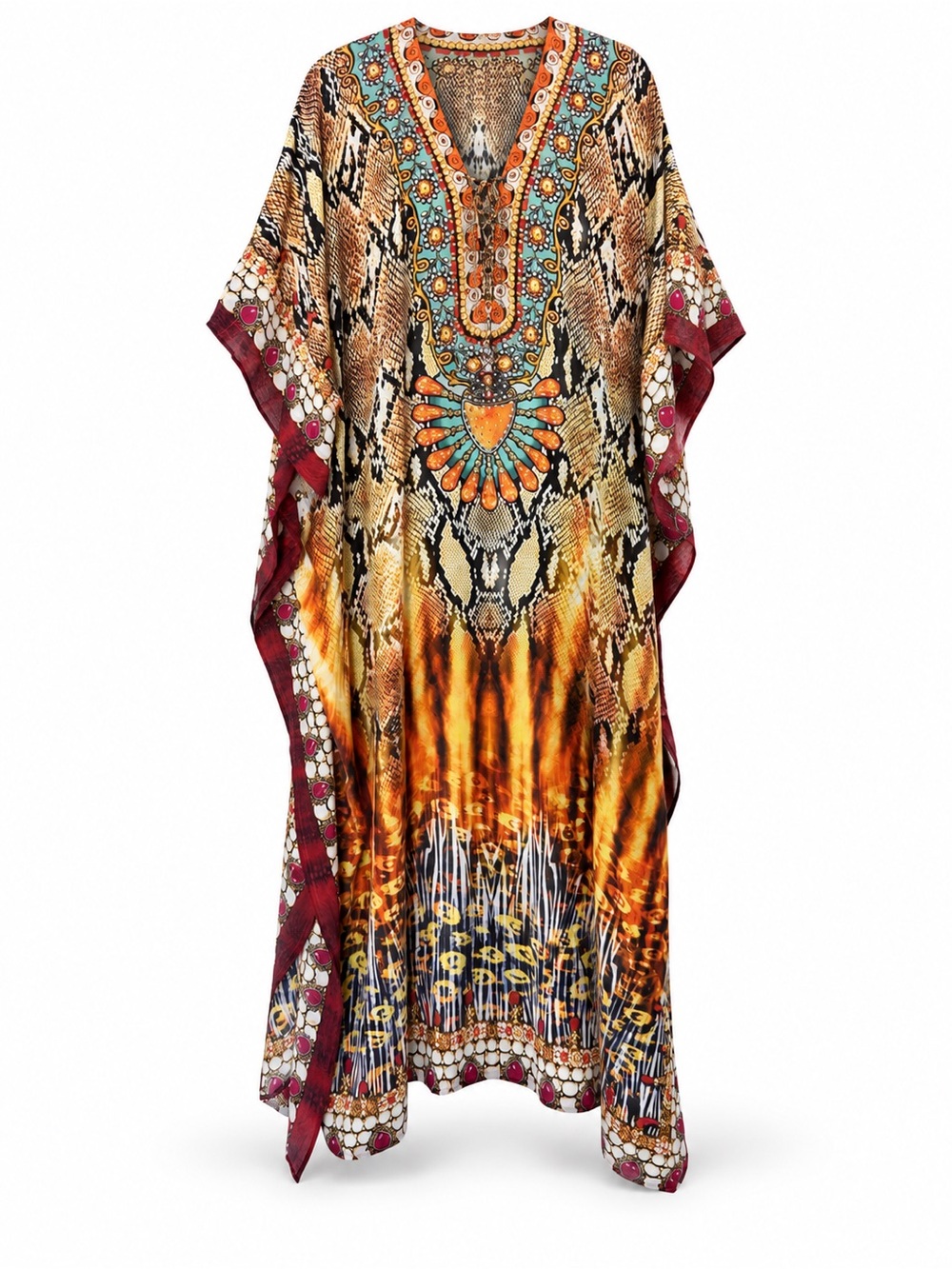 ASA Kaftans Wilderness Crystal Embellished Animal Print Maxi Caftan L